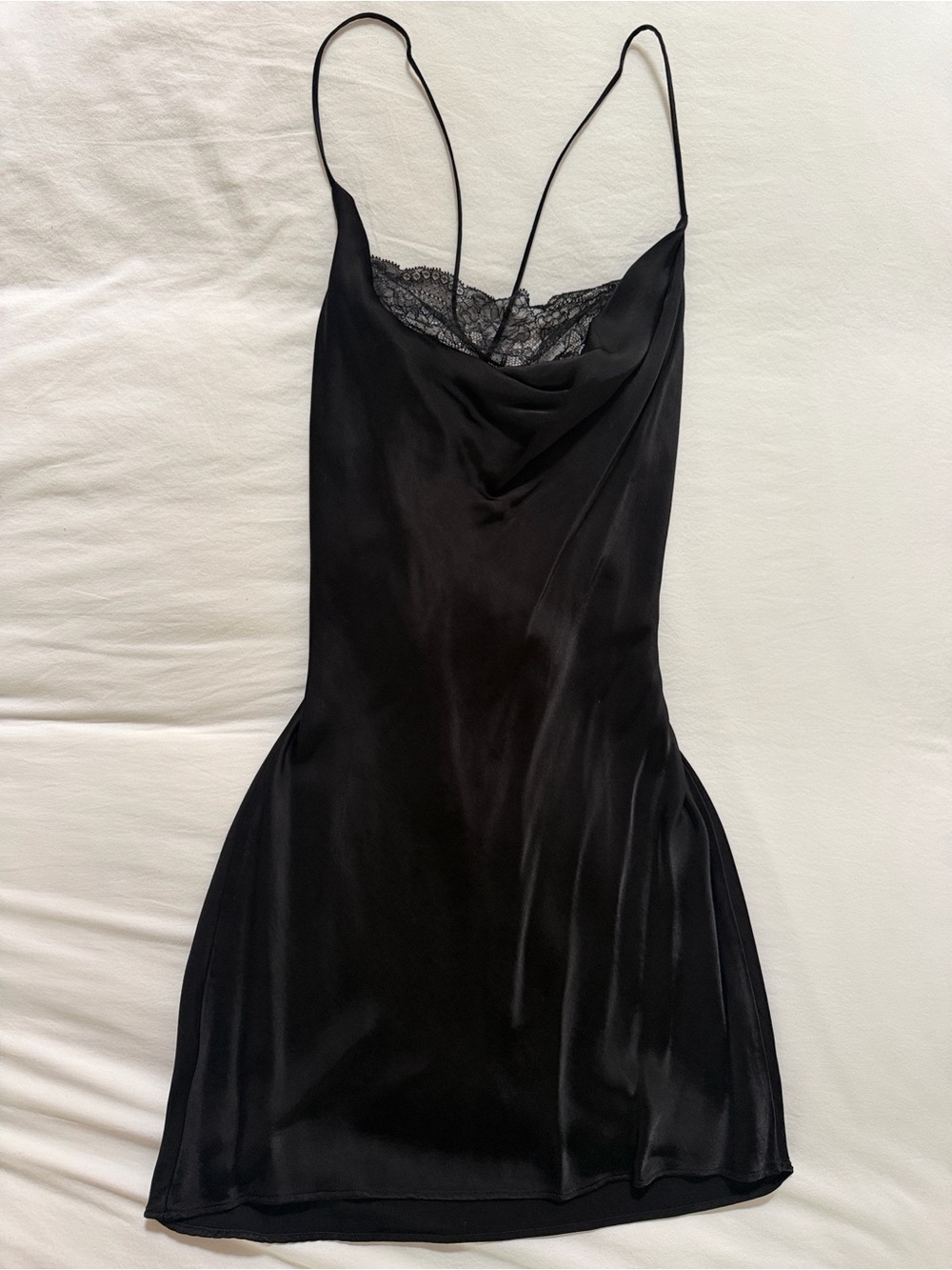 Silky Black Built In Lace Mini Slip Dress NWOT